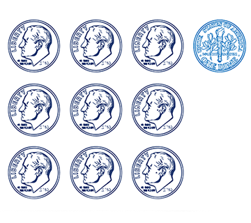 Graphic with dimes illustrating how Blue Cross Blue Shield of MA spends 90 cents of every premium dollar on medical and pharmacy care Graphic with dimes illustrating how Blue Cross Blue Shield of MA spends 90 cents of every premium dollar on medical and pharmacy care